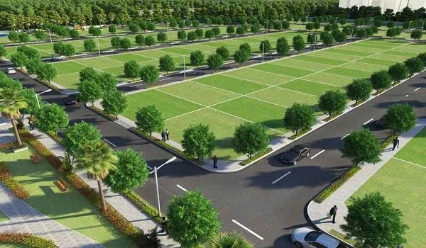 Premium residential plots layout in Bangalore with landscaped roads and greenery representing plots for sale by BNB Realtors in Bangalore